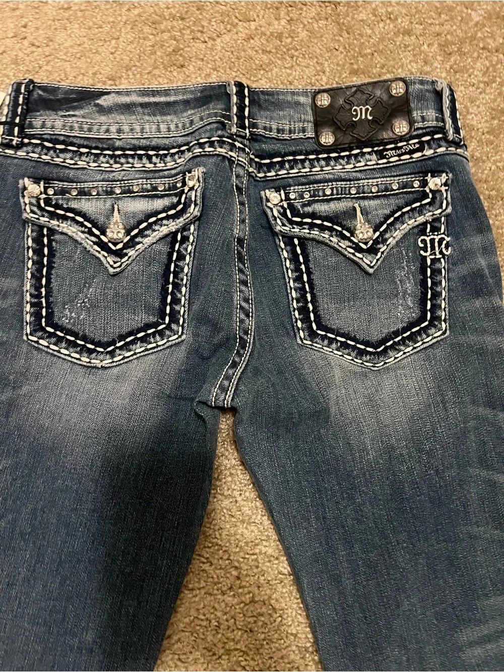 Miss Me jeans Y2k low rise boot cut NWT saddle stitching‎ gemstones 31 RARE